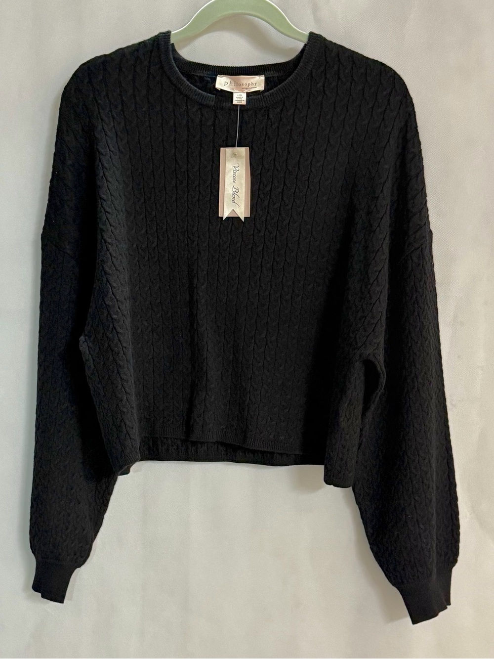 Philosophy Republic Clothing Black Cable Knit Sweater Large NWT